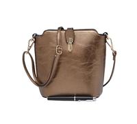 She & Bags Women Sleek Vegan Leather Loop Zip Closure Lightweight Practical Shoulder with Detachable & Adjustable Crossbody Strap BRONZE