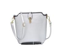 She & Bags Women Sleek Vegan Leather Loop Zip Closure Lightweight Practical Shoulder with Detachable & Adjustable Crossbody Strap SILVER
