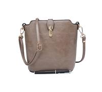 She & Bags Women Sleek Vegan Leather Loop Zip Closure Lightweight Practical Shoulder with Detachable & Adjustable Crossbody Strap TAUPE