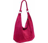 She & Bags Women Soft Slouch Genuine Italian Suede Light Weight Large Shopper Tote Handbag With Ring Buckle Handle (Fuchsia)