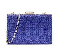 She & Bags Women's Crystal Evening Clutch Sparkling Rhinestone Hard Shell Metallic Chain Crossbody Purse Elegant Formal Bridal Prom Party Handbag