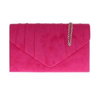 She & Bags Women's Elegant Faux Suede Envelope Clutch Wedding Prom Handbag with Chain Strap -FUCHSIA