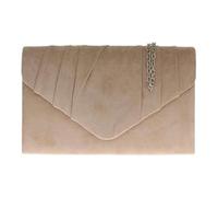 She & Bags Women's Elegant Faux Suede Envelope Clutch Wedding Prom Handbag with Chain Strap -NUDE