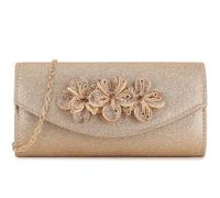 She & Bags Women's Floral Evening Clutch Beaded Applique Shimmering Elegant Formal Bag Detachable Chain Crossbody Handbag Wedding Party Prom Gala Purse
