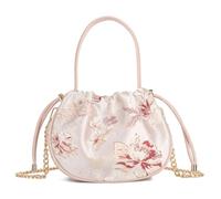 She & Bags Women's Floral Jacquard Evening Bag Ruched Satin Handbag Metallic Chain Top Handle Purse Elegant Clutch Chic Formal Shoulder Bag (Pink)