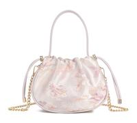 She & Bags Women's Floral Jacquard Evening Bag Ruched Satin Handbag Metallic Chain Top Handle Purse Elegant Clutch Chic Formal Shoulder Bag (Lilac)