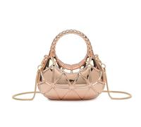 She & Bags Women's Geometric Mini Shoulder Handbag Glossy Rigid Shell Purse with Secure Top Closure Elegant Evening Bag for Parties Special Occasions and Formal Events (Champagne)