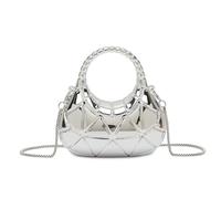 She & Bags Women's Geometric Mini Shoulder Handbag Glossy Rigid Shell Purse with Secure Top Closure Elegant Evening Bag for Parties Special Occasions and Formal Events (Silver)