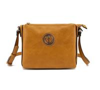 She & Bags Womens Gold Badge Small Lightweight Triple Compartment Multi-Pockets Slim Messenger Phone Sling Shoulder Crossbody Bag - MUSTARD