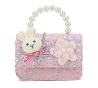 She & Bags Women's Sequined Clutch Purse with Pearly Handle Bunny and Flower Design Elegant Evening Bag Festive Party Handbag Chic Fashion Accessory
