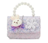 She & Bags Women's Sequined Clutch Purse with Pearly Handle Bunny and Flower Design Elegant Evening Bag Festive Party Handbag Chic Fashion Accessory