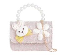 She & Bags Women's Sequined Clutch Purse with Pearly Handle Bunny and Flower Design Elegant Evening Bag Festive Party Handbag Chic Fashion Accessory