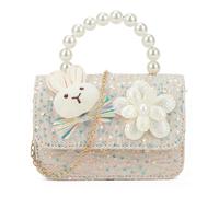 She & Bags Women's Sequined Clutch Purse with Pearly Handle Bunny and Flower Design Elegant Evening Bag Festive Party Handbag Chic Fashion Accessory