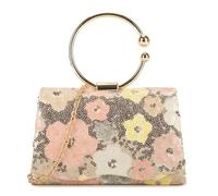 She & Bags Women's Sequined Floral Clutch Bag Sparkly Evening Purse with Metallic Loop and Detachable Chain for Wedding Party Prom and Formal Events (Rose Gold)