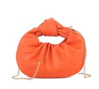 She & Bags Women's Slouchy Knotted Handbag Ruched Dumpling Bag Premium Synthetic Leather Crescent Purse Elegant Evening Clutch Shoulder Bag for Party Wedding Everyday (Orange)