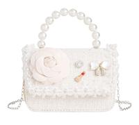 She & Bags Women's Textured Clutch Purse with Pearly Handle Floral Accent Charm Design Elegant Formal Evening Bag Stylish Party Handbag Fashion Accessory
