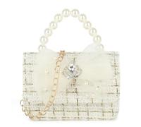 She & Bags Women's Textured Clutch Purse with Pearly Handle Fluffy Bow Sparkly Crown Elegant Formal Evening Bag Glamorous Party Handbag