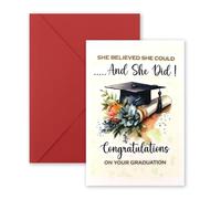 She Believed She Could And She Did Graduation Card with Envelope, Inspirational Graduation Greeting Card for Her, Watercolor Floral Graduation Gift Card for Female Graduates
