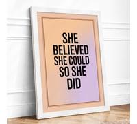 She Believed She Could Minimalist Framed Wall Art Print A1 (84.1×59.4cm) White, Wall Decor for Living Room, Bedroom, Office & Home, Ready to Hang, Art Gift