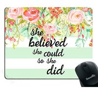 She Believed She Could Mint Stripe - Neoprene Inspirational Quote Mouse Pad Portable Mouse Pads Non-Slip Mousepads For Home Gaming Laptop 25X30Cm