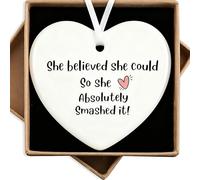 She Believed She Could So She Absolutely Smashed It Gift, Ceramic Heart Hanging Ornament, Encouragement Present Exam Success
