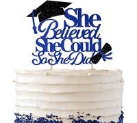 She Believed She Could So She Did Cake Topper, 2025 Graduation Glitter Cake Topper Party Supplies, Bleu