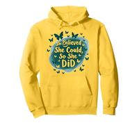 She Believed She Could So She Did Inspirational Quote Pullover Hoodie, Adult Unisex, Lemon Yellow, Large