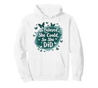 She Believed She Could So She Did Inspirational Quote Pullover Hoodie, Adult Unisex, White, Small