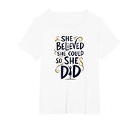 She Believed She Could So She Did Inspirational T-Shirt, Women's Plus, White, 4X