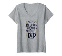 She Believed She Could So She Did Inspirational V-Neck T-Shirt, Women, Heather Grey, M