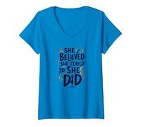 She Believed She Could So She Did Inspirational V-Neck T-Shirt, Women, Sapphire, M