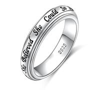 She Believed She Could So She Did Spinner Ring for Women Girls Fidget Rings for Anxiety Stress Relieving ADHD Autism Rings 925 Sterling Silver Inspirational Band Ring Size 9, 925 sterling silver