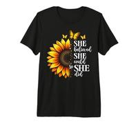 She Believed She Could Sunflower Yellow Floral Inspirational Premium T-Shirt