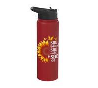 She Believed She Could Sunflower Yellow Floral Inspirational Stainless Steel Insulated Water Bottle