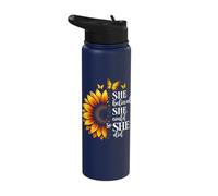 She Believed She Could Sunflower Yellow Floral Inspirational Stainless Steel Insulated Water Bottle