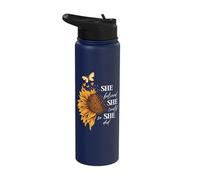 She Believed She Could Sunflower Yellow Floral Inspirational Stainless Steel Insulated Water Bottle