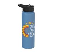 She Believed She Could Sunflower Yellow Floral Inspirational Stainless Steel Insulated Water Bottle