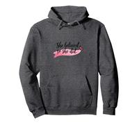 She Believed So She Did Inspirational Women Empowerment Pullover Hoodie, Adult Unisex, Dark Heather Grey, S