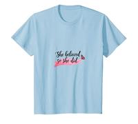 She Believed So She Did Inspirational Women Empowerment T-Shirt, Kids, Baby Blue, 12 Years