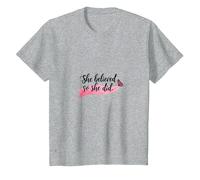 She Believed So She Did Inspirational Women Empowerment T-Shirt, Kids, Heather Grey, 12 Years