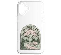 She Belongs Outdoors Empowered by Nature Mountain Tent Case for iPhone 16 Plus