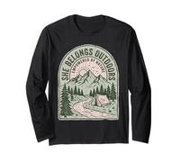 She Belongs Outdoors Empowered by Nature Mountain Tent Long Sleeve T-Shirt
