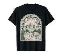She Belongs Outdoors Empowered by Nature Mountain Tent T-Shirt