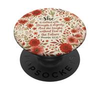 She Clothed With Strength Dignity Proverbs 31:25 Floral PopSockets Adhesive PopGrip
