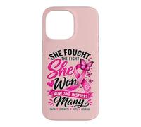 She Fought The Fight She Won Breast Cancer Awareness Women Case for iPhone 14 Pro Max