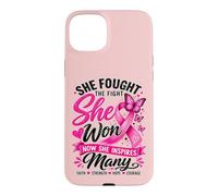 She Fought The Fight She Won Breast Cancer Awareness Women Case for iPhone 15 Plus