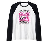 She Fought The Fight She Won Breast Cancer Awareness Women Raglan Baseball Tee