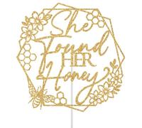 She Found Her Honey Cake Topper, Bee Bridal Shower Decorations, Honey Bee Bride to Bee Engagement Bachelorette Wedding Party Decoration Supplies Gold Glitter