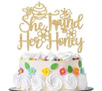 She Found Her Honey Cake Topper, Bride Shower Cake Decor, Bride to Bee, Bumble Bee Wedding Engagement Bachelorette Party Decorations Supplies Gold Glitter