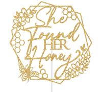 She Found Her Honey Cake Topper, Honey Bee Bride to Bee Engagement Bachelorette Wedding Party Decoration Supplies, Bee Bridal Shower Decorations Gold Glitter